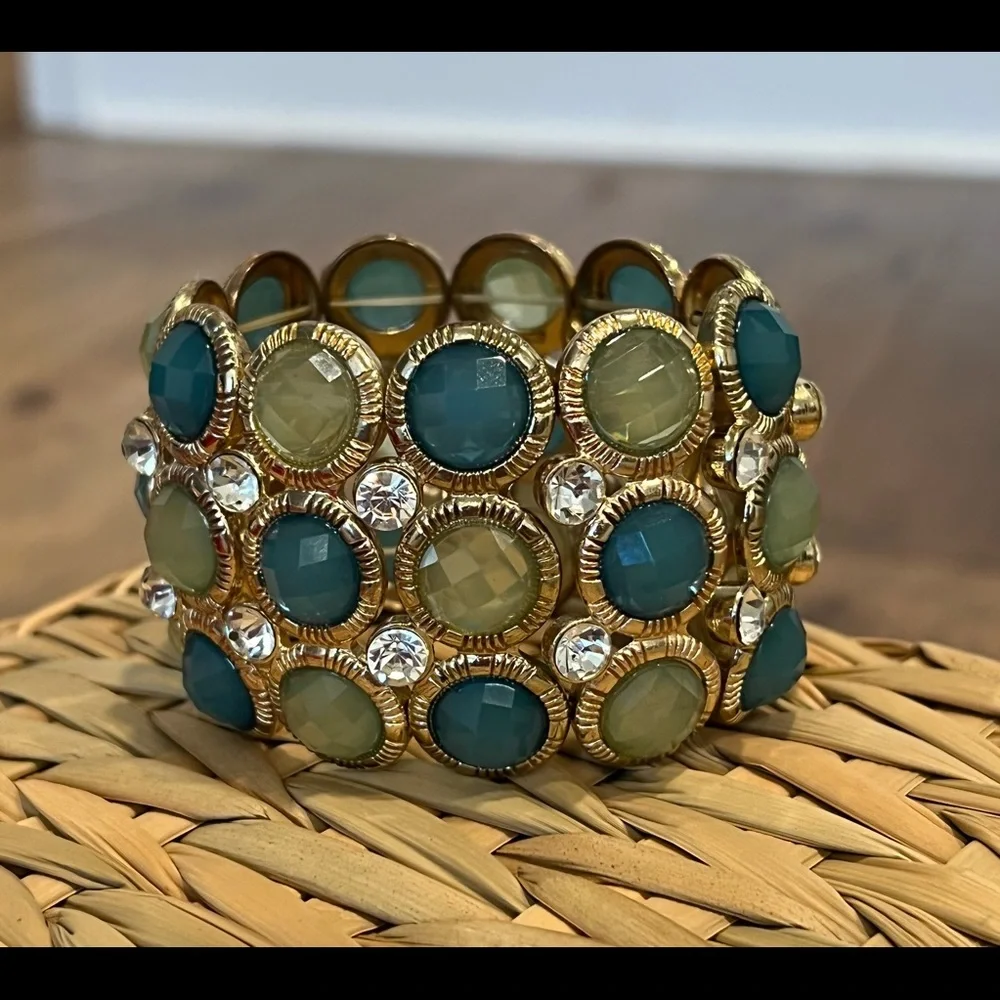 Classic Stretch Gold, Green & Blue Bracelet - Picture 1 of 6